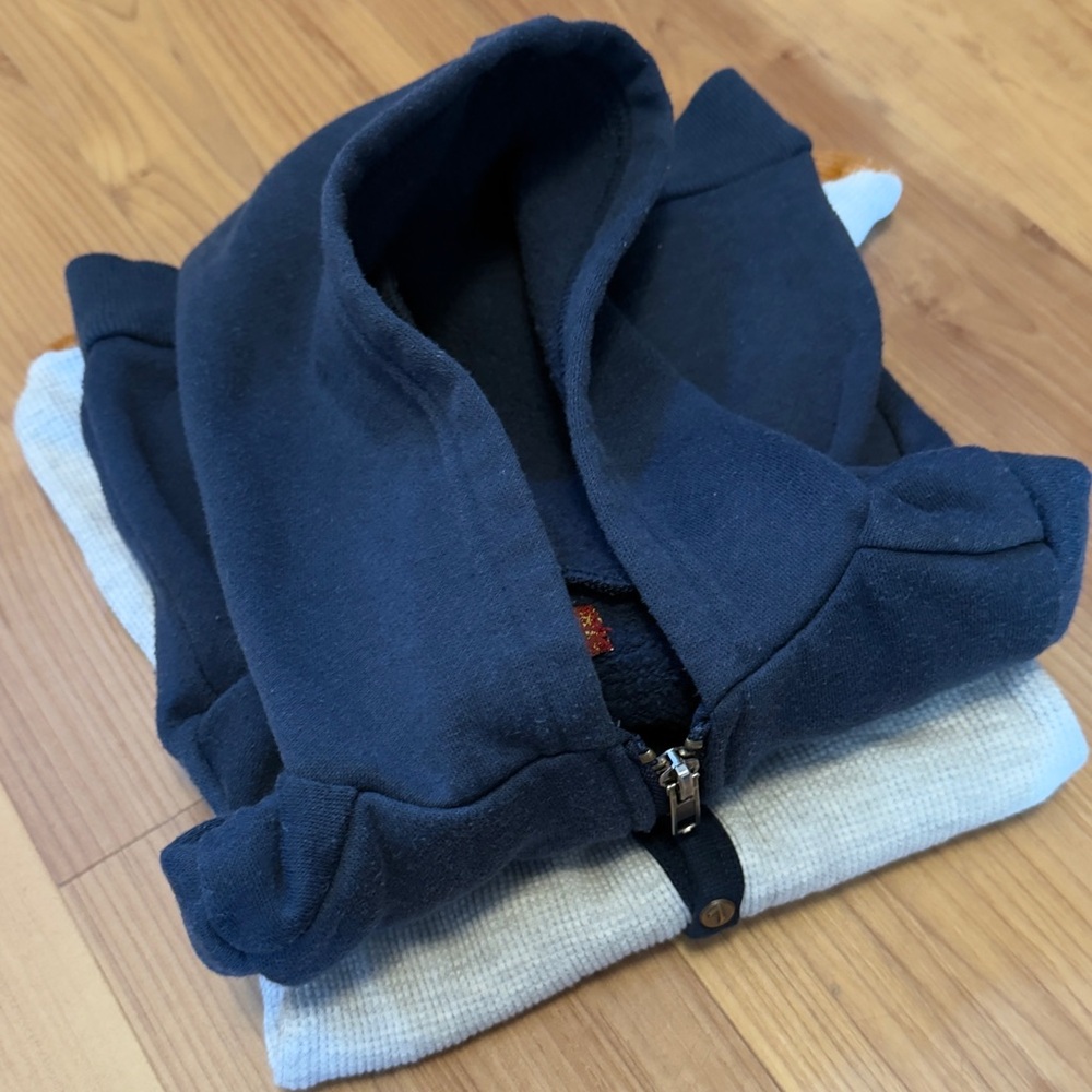 7 For All Mankind Lot Baby Boy Navy Zip-Up Hoodie 12 mo + Onesie 3-6 mo Set